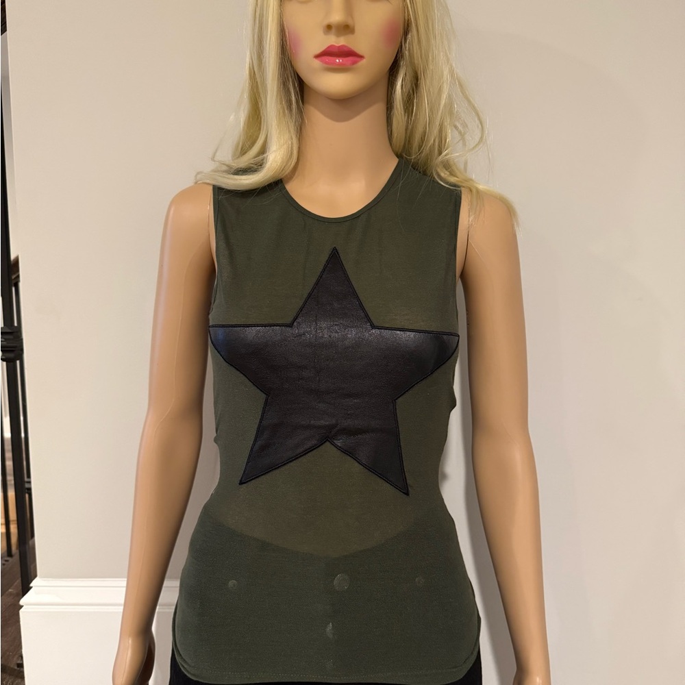Vintage Moschino Olive Tank Top with Black Star